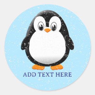 Cute Penguin Cartoon Custom Winter Classic Round Sticker