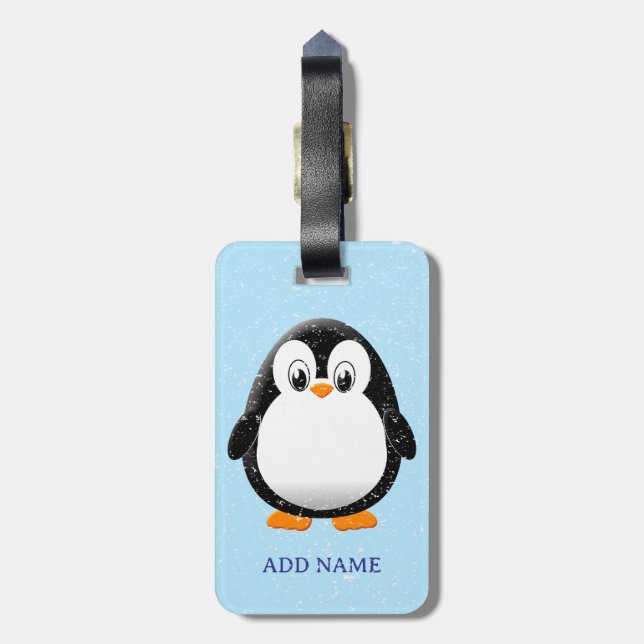 Cute Penguin Cartoon Custom Winter Luggage Tag (Back Vertical)