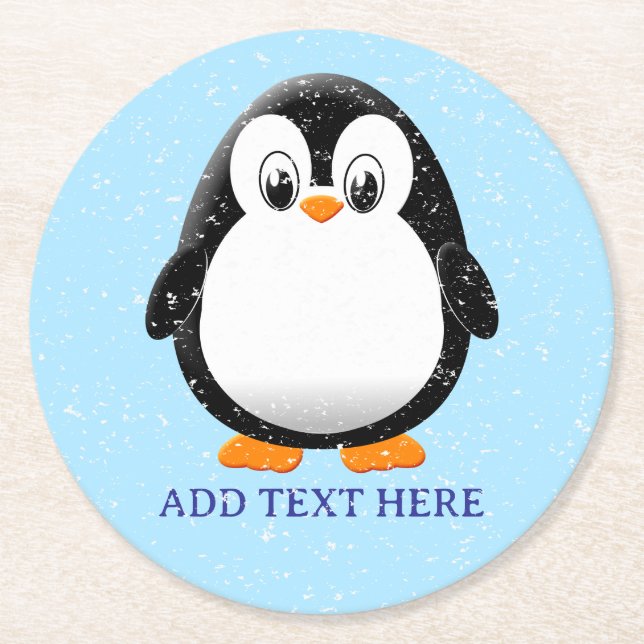 Cute Penguin Cartoon Custom Winter Round Paper Coaster (Front)