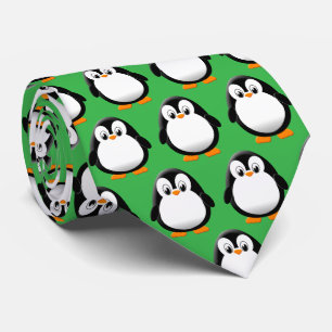 Cute Penguin Cartoon Green  Tie