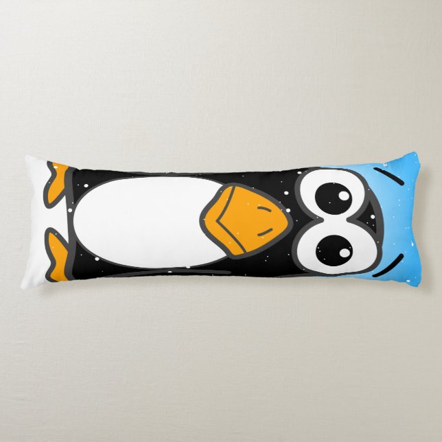 Cute Penguin Cartoon Illustrated Blue Body Cushion (Front)