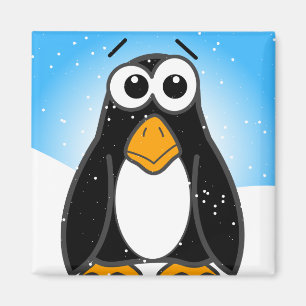 Cute Penguin Cartoon Illustrated Blue Magnet