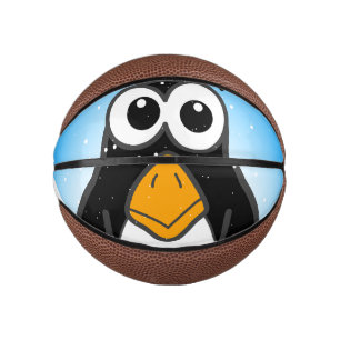 Cute Penguin Cartoon Illustrated Blue Mini Basketball
