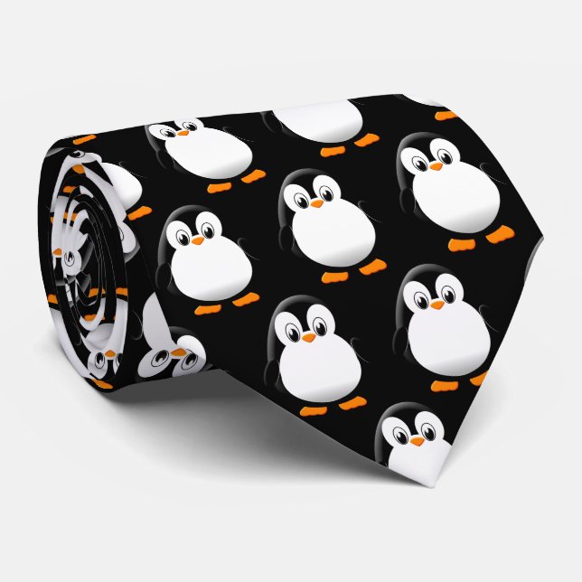 Cute Penguin Cartoon Light Black Tie (Rolled)