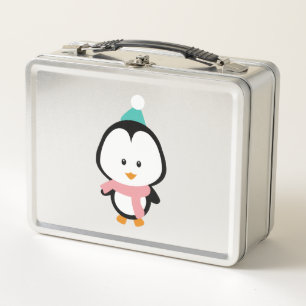 Cute penguin cartoon metal lunch box