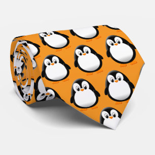 Cute Penguin Cartoon Orange  Tie