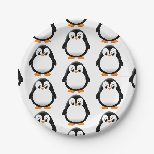 Cute Penguin Cartoon Paper Plate (Front)