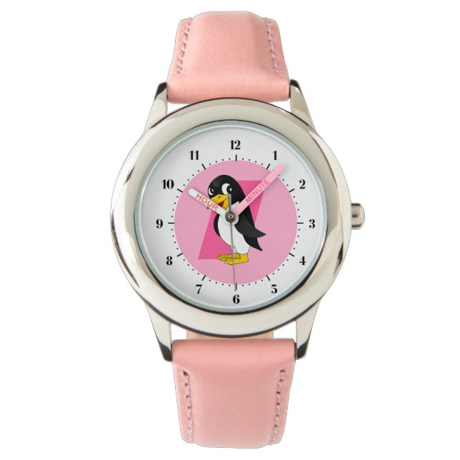 Cute penguin cartoon - pink watch (Front)