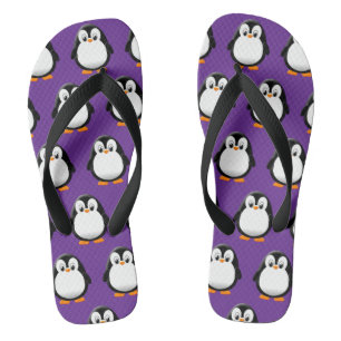Cute Penguin Cartoon Purple  Flip Flops