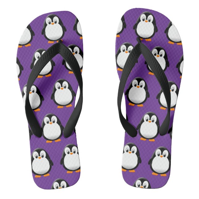 Cute Penguin Cartoon Purple  Flip Flops (Footbed)