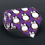 Cute Penguin Cartoon Purple  Tie<br><div class="desc">A cute black and white penguin drawing. Baby animal neckties. Gift idea for adults and kids.</div>