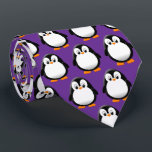 Cute Penguin Cartoon Purple  Tie<br><div class="desc">A cute black and white penguin drawing. Baby animal neckties. Gift idea for adults and kids.</div>