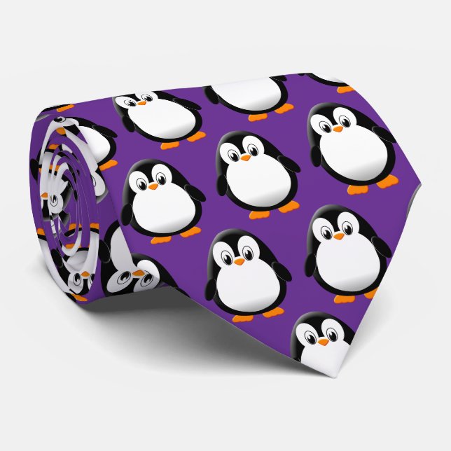 Cute Penguin Cartoon Purple  Tie (Rolled)