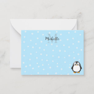 Cute Penguin Cartoon Snow Custom Monogram Card