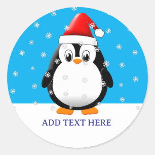 Cute Penguin Cartoon Snow Flakes Custom Christmas  Classic Round Sticker
