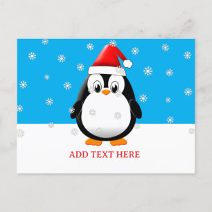 Cute Penguin Cartoon Snow Flakes Custom Christmas Holiday Postcard