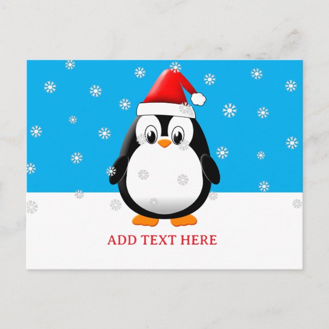 Cute Penguin Cartoon Snow Flakes Custom Christmas Holiday Postcard (Front)