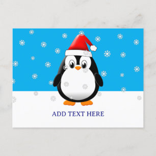 Cute Penguin Cartoon Snow Flakes Custom Christmas Postcard
