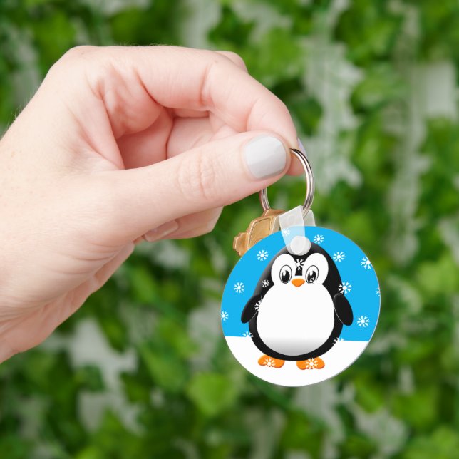 Cute Penguin Cartoon Snow Flakes Custom Key Ring (Hand)