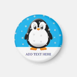 Cute Penguin Cartoon Snow Flakes Custom Magnet