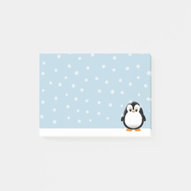 Cute Penguin Cartoon Snow Flakes Custom Post-it Notes (Front)