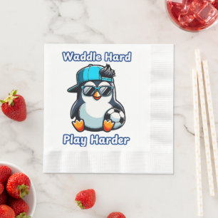 Cute Penguin Cartoon Soccer Player Napkin