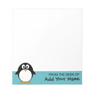 Cute Penguin Cartoon with Area for Name Notepad