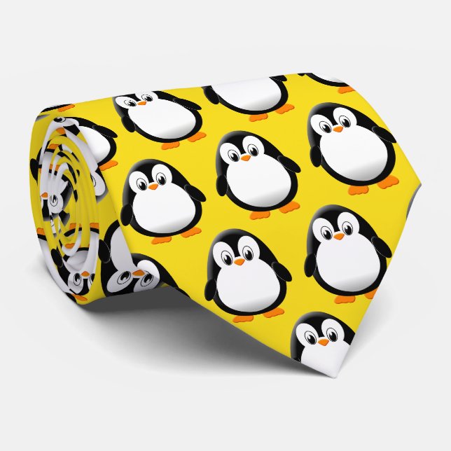 Cute Penguin Cartoon Yellow Gold  Tie (Rolled)