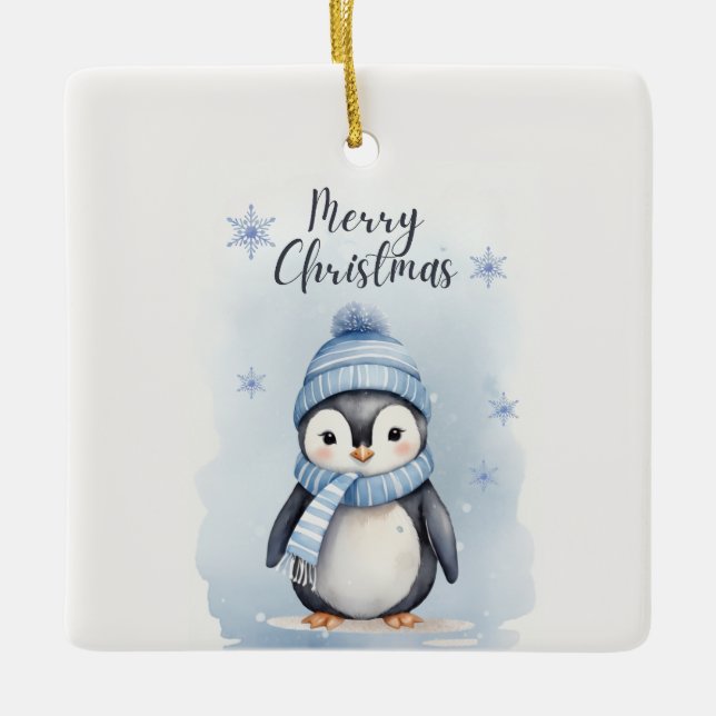 Cute Penguin Ceramic Ornament (Front)