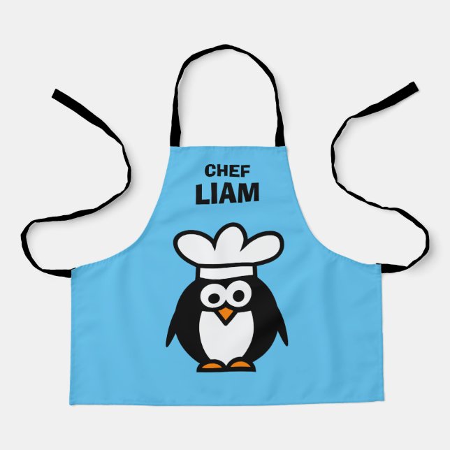 Cute penguin chef cartoon custom apron for kids (Front)