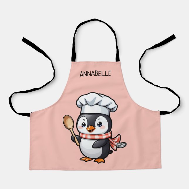 Cute Penguin Chef Personalise Kids' Apron (Front)