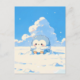 Cute Penguin Chick in Sunny Snowy Landscape Postcard