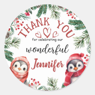 Cute Penguin Christmas 2nd Birthday Thank You Classic Round Sticker
