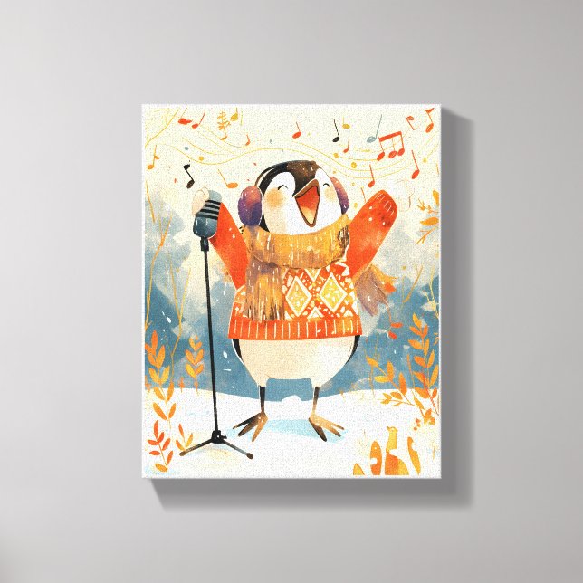 Cute Penguin Christmas Animal Nursery Art Canvas  Print (Front)
