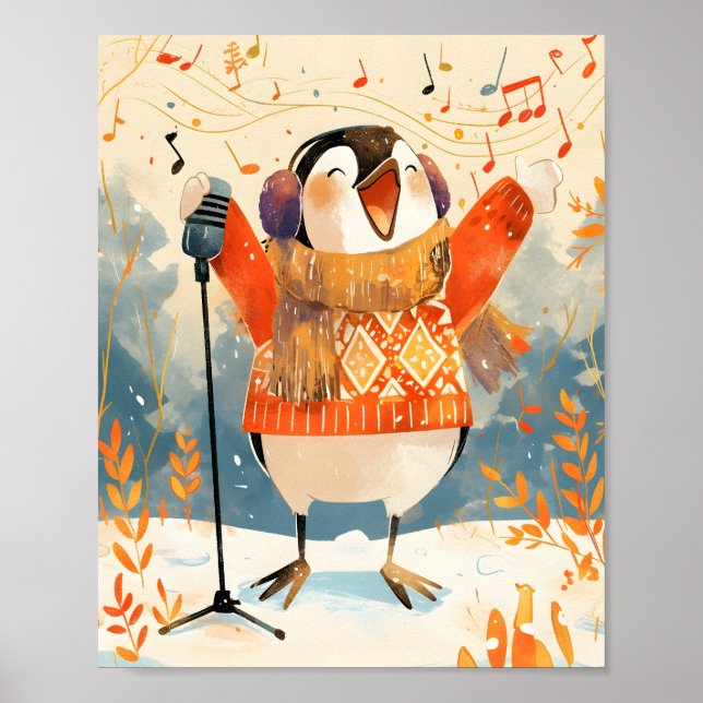 Cute Penguin Christmas Animal Nursery Art Print  (Front)