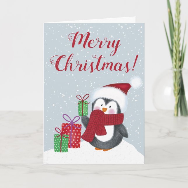 Cute Penguin Christmas Card (Front)