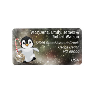 Cute penguin Christmas festive custom Label