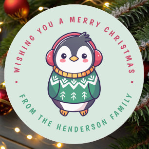 Cute Penguin Christmas Holiday Winter Classic Round Sticker
