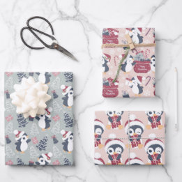 Cute Penguin Christmas Holiday Wrapping Paper Sheet