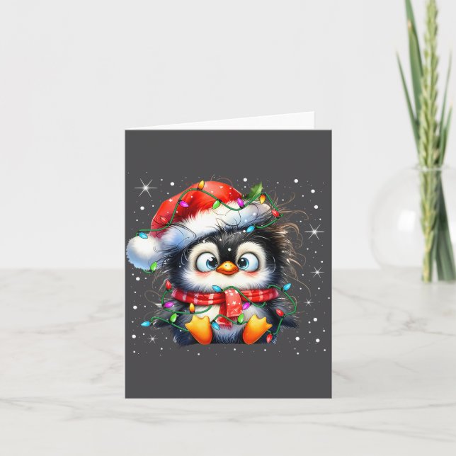 Cute Penguin Christmas Lights Penguins Lover Girls Card (Front)
