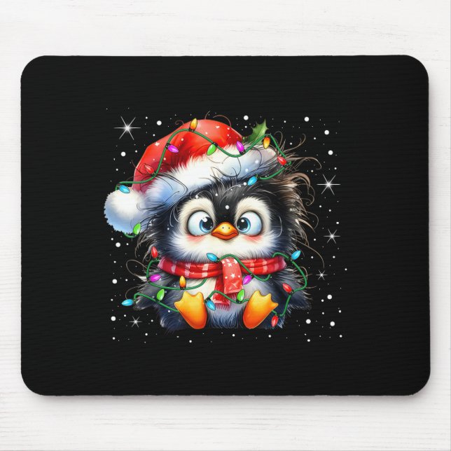 Cute Penguin Christmas Lights Penguins Lover Girls Mouse Mat (Front)