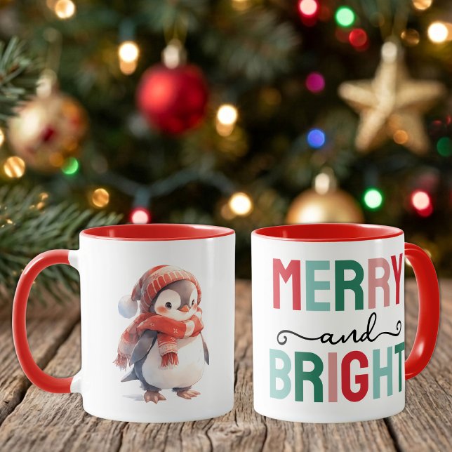 Cute penguin christmas merry and bright mug (Creator Uploaded)