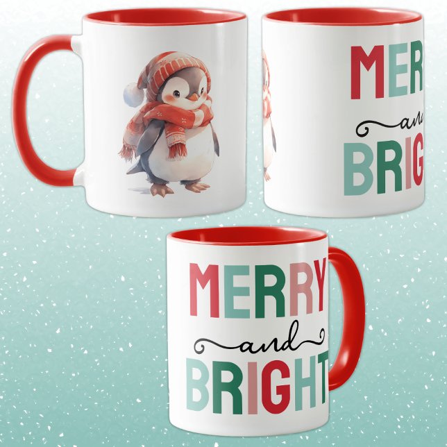 Cute penguin christmas merry and bright mug (Creator Uploaded)