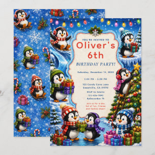 Cute Penguin Christmas Party Invitation