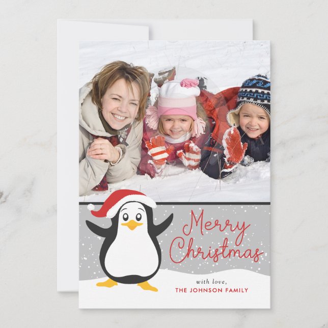 Cute Penguin Christmas Photo Card (Front)