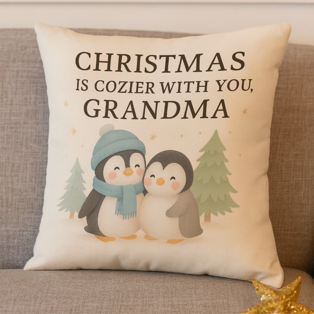 Cute Penguin Christmas Pillow for Grandma – Gift (Christmas_Grandma_pillow)