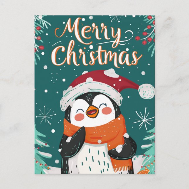 Cute Penguin Christmas Postcard (Front)