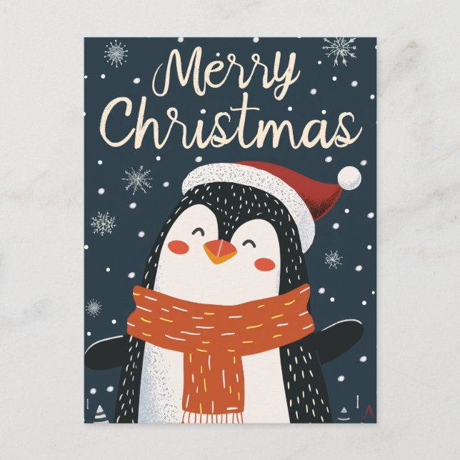 Cute Penguin Christmas Postcard (Front)