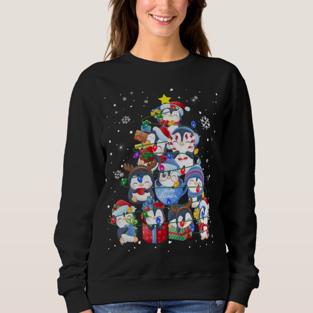 Cute Penguin Christmas Tree Gift Decor Xmas Tree Sweatshirt (Front)
