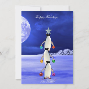Cute Penguin Christmas Tree Greeting Card
